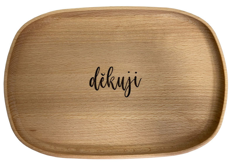 Drevený tácek s gravírovaním "Děkuji" — originálny darček pre učiteľa