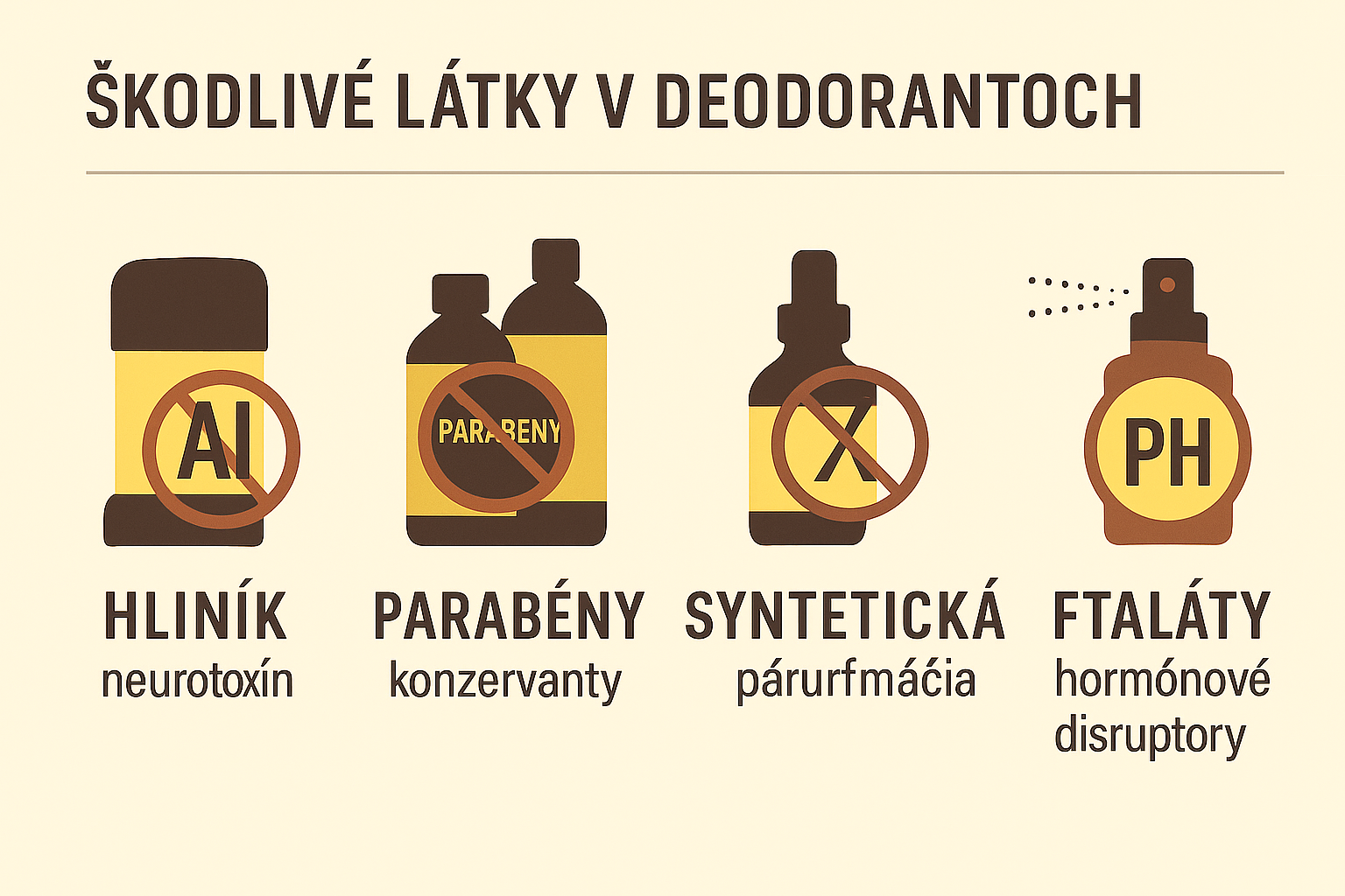 Infografika so škodlivými látkami v deodorantoch – hliník, parabény, parfumy, ftaláty