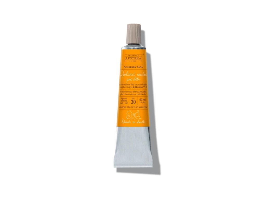 Opaľovacia emulzia pre deti SPF 30 Havlíkova Apotéka – produktové balenie na bielom pozadí