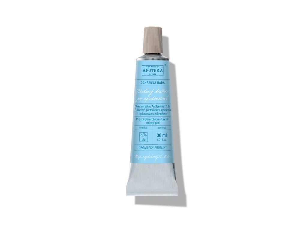 Pleťový krém po opaľovaní Havlíkova Apotéka 30 ml - prírodný ochranný a hydratačný krém, produkt na bielom pozadí.