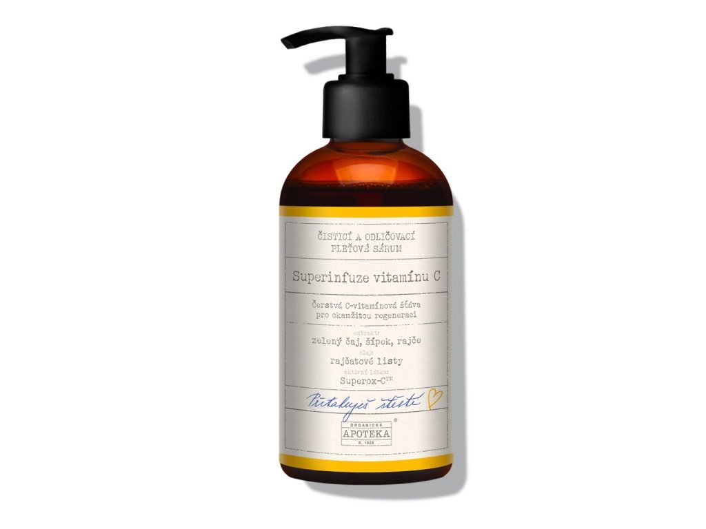 Čistiace a odličovacie sérum Superinfúzia vitamínu C Havlíkova Apotéka 200 ml — produktové foto na bielom pozadí