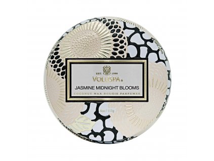 Viečko plechovej dózy Voluspa Baltic Amber so zlatým zdobením.