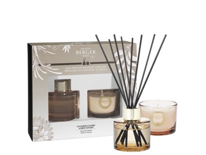 Maison Berger – Darčeková sada DUO vonný difuzér a sviečka Holly s vôňou Amber Powder, Nude
