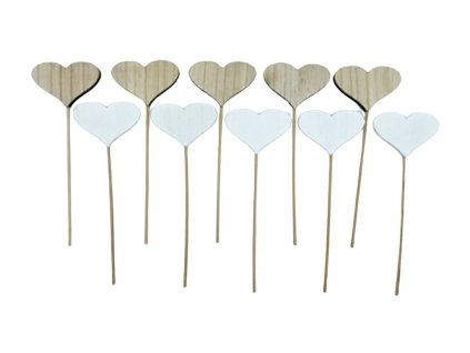 23592 elegantni dreveny zapich do kvetinace srdce bila prirodni