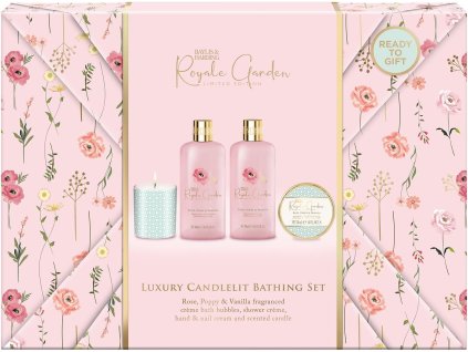 Baylis & Harding – Darčeková sada starostlivosti o telo so sviečkou Kráľovská Záhrada, 5ks