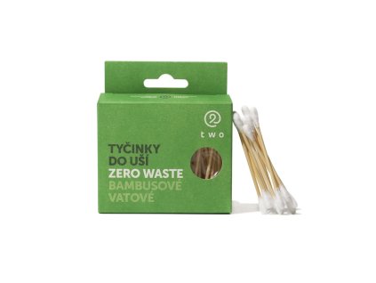 Bambusové vatové tyčinky TWO Cosmetics v zelenom zero waste obale z recyklovaného papiera