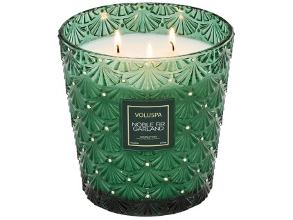 Voluspa Noble Fir Garland – luxusní vonná svíčka s třemi knoty v zelené skleněné dóze XXL