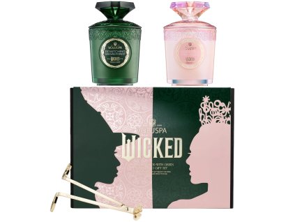 Luxusná darčeková sada dvoch sviečok Voluspa Pink Goes Good With Green s exkluzívnym zlatým zastrihávačom knôtov
