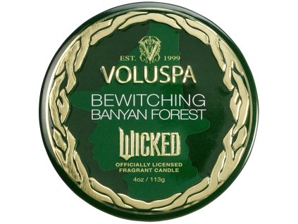 Luxusná vonná sviečka Voluspa Bewitching Banyan Forest v plechovej dóze, limitovaná edícia Wicked