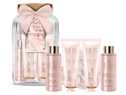 Grace Cole Peony Peach & Raspberry – sada so starostlivosťou o telo v sklenenej dóze