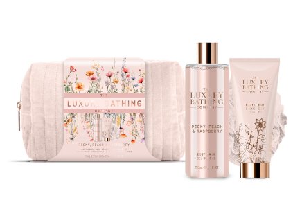 Grace Cole Peony Peach & Raspberry – sada starostlivosti o telo v kozmetickej taštičke