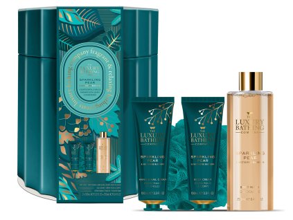 Grace Cole Sparkling Pear – darčeková sada starostlivosti o telo a ruky v plechovej dóze (4 ks)