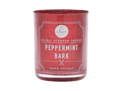 Vonná sviečka DW Home Peppermint Bark v trblietavom červenom skle – vianočná limitovaná edícia s vôňou čokolády a mäty