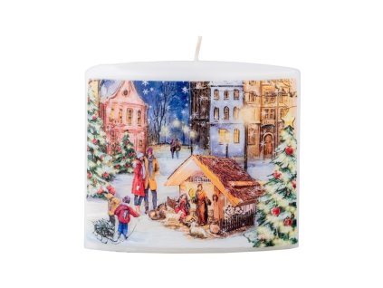 Vianočná sviečka s motívom betlehema a vianočného stromu