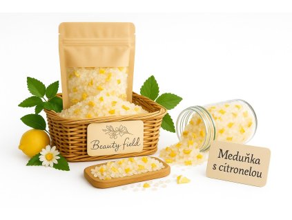 Medunka s citronelou salt bile pozadi