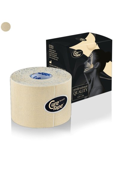 curetape beauty kinesiology tape product light beige one colour option 5cm x 5m 1 single roll with box packaging lr image 1