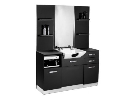 GABBIANO Kadeřnická stěna se zrcadlem a umyvadlem B085 černá