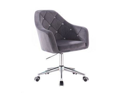 Křeslo ROMA VELUR na stříbrné podstavě s kolečky - tmavě šedé