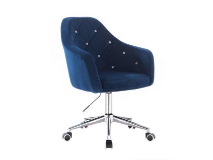 Křeslo ROMA VELUR na stříbrné podstavě s kolečky - modré