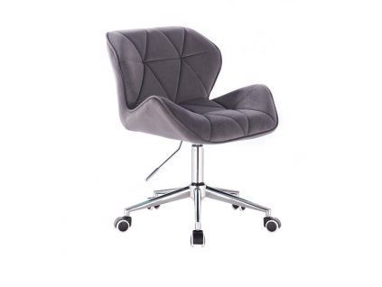 Židle MILANO VELUR na stříbrné podstavě s kolečky - tmavě šedá