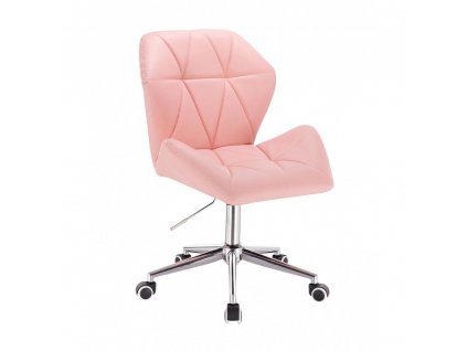 Kosmetická židle MILANO MAX na stříbrné podstavě s kolečky - růžová