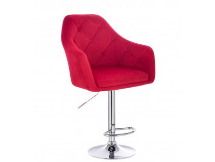 Barová židle ANDORA VELUR na stříbrném talíři - červená