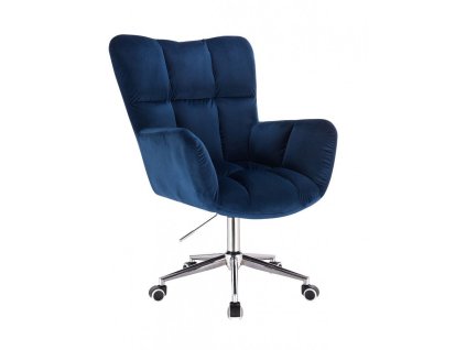 Křeslo AURORA VELUR na stříbrné podstavě s kolečky - modré