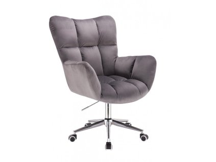 Křeslo AURORA VELUR na stříbrné podstavě s kolečky - tmavě šedé