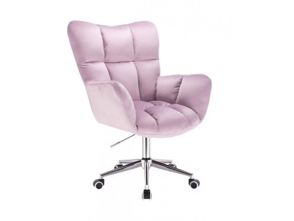 Křeslo AURORA VELUR na stříbrné podstavě s kolečky - levandule