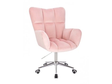 Křeslo AURORA VELUR na stříbrné podstavě s kolečky - světle růžové