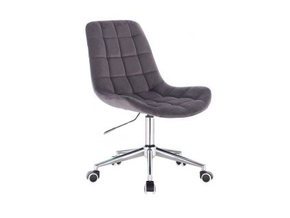 Židle PARIS VELUR na stříbrné podstavě s kolečky - šedá