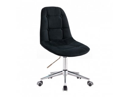Kosmetická židle SAMSON VELUR na stříbrné podstavě s kolečky - černá