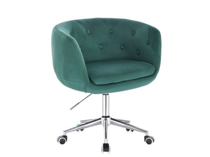 Židle MONTANA VELUR na stříbrné podstavě s kolečky - zelená