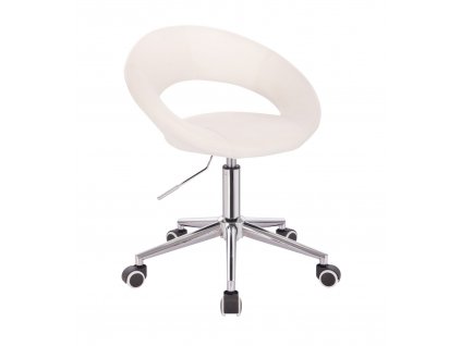 Kosmetická židle NAPOLI na stříbrné podstavě s kolečky - bílá