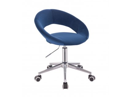 Kosmetická židle NAPOLI VELUR na stříbrné podstavě s kolečky - modrá