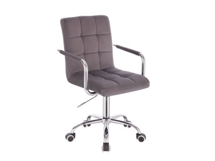 Židle VERONA VELUR na stříbrné podstavě s kolečky - tmavě šedá