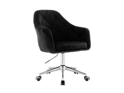 Křeslo ANDORA VELUR na stříbrné podstavě s kolečky - černé