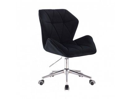 Kosmetická židle MILANO MAX VELUR na stříbrné podstavě s kolečky - černá