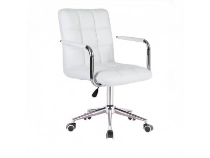 Kosmetická židle VERONA na stříbrné kulaté podstavě - bílá