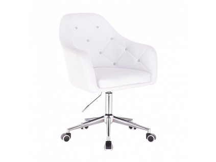 Kosmetická židle ROMA na stříbrné podstavě s kolečky - bílá