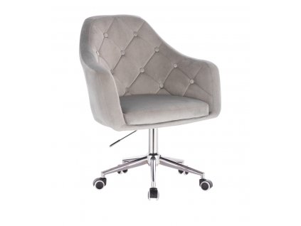 Křeslo ANDORA VELUR na stříbrné podstavě s kolečky -  světle šedé