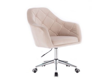 Křeslo ANDORA VELUR na stříbrné podstavě s kolečky - krémové