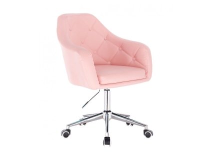 Křeslo ANDORA na stříbrné podstavě s kolečky - světle růžové
