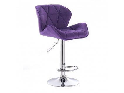 Barová židle MILANO VELUR na kulaté stříbrné podstavě - fialová