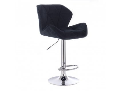 Barová židle MILANO VELUR na kulaté stříbrné podstavě - černá