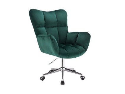 Křeslo AURORA VELUR na stříbrné podstavě s kolečky - zelené