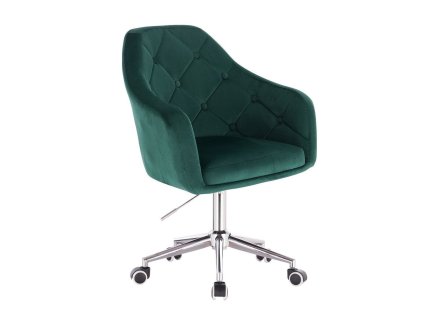 Křeslo ANDORA VELUR na stříbrné podstavě s kolečky - zelené