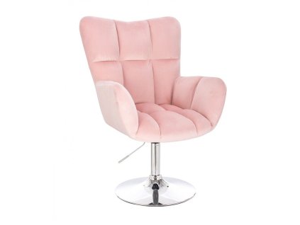 Křeslo AURORA VELUR na stříbrném talíři - světle růžové