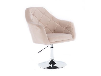 Křeslo ANDORA VELUR na stříbrném talíři - krémové