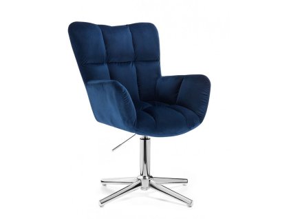 Křeslo AURORA VELUR na stříbrném kříži - modré